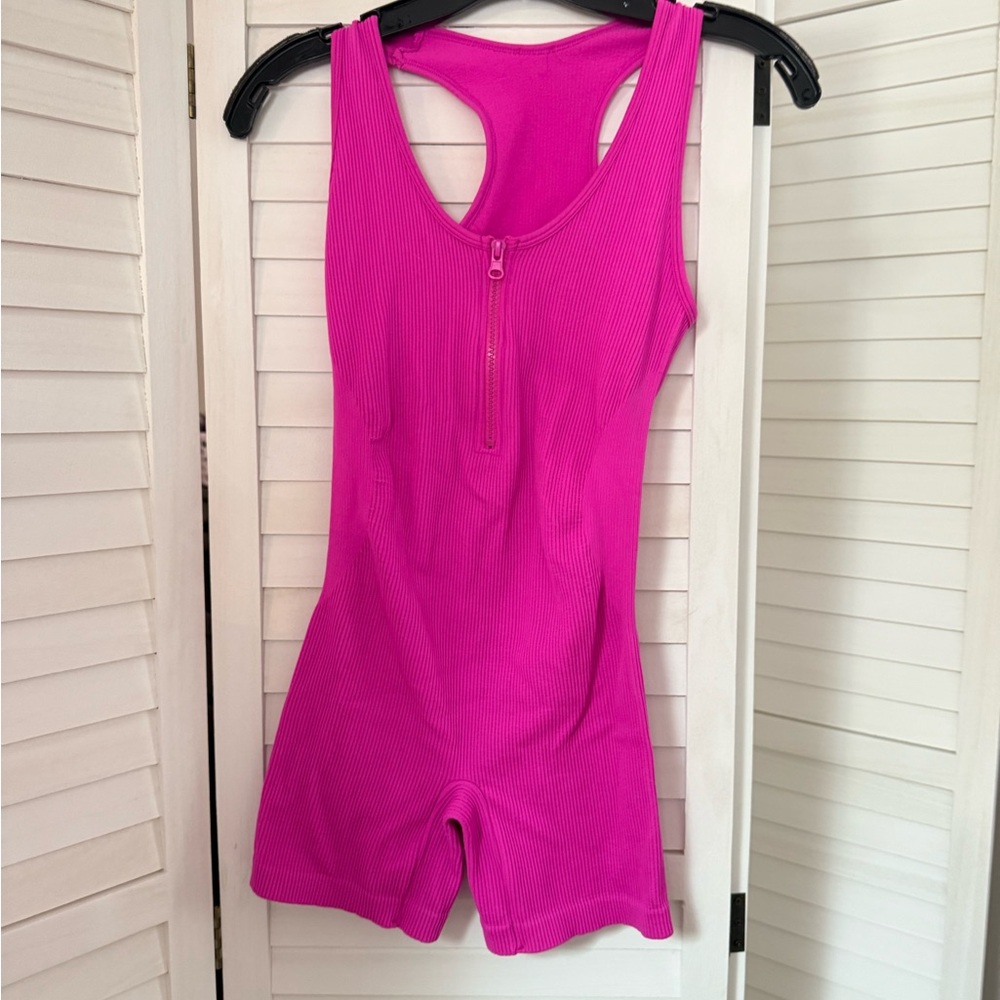 Vibrant Pink Ribbed Sleeveless Romper